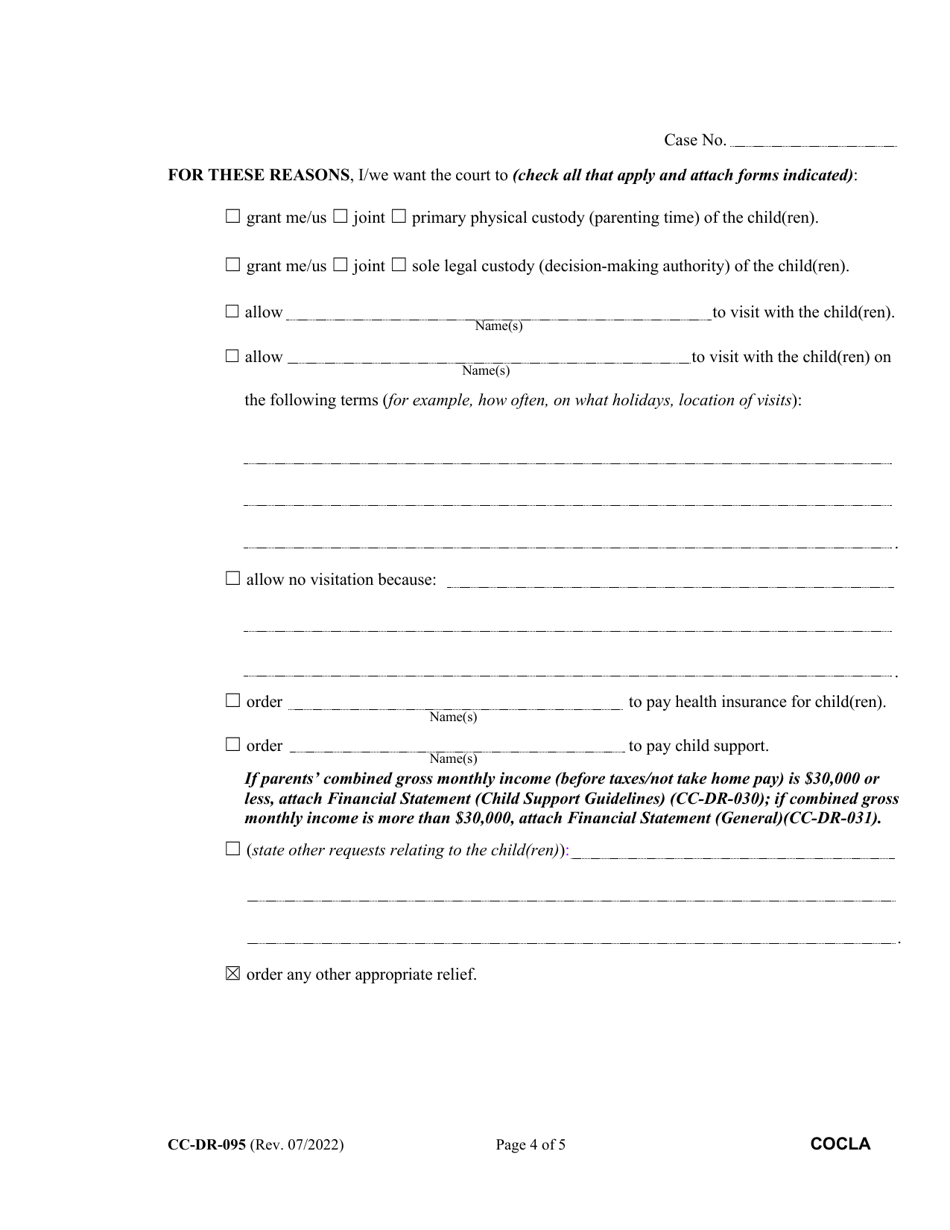 Form CC-DR-095 Counter-Claim for Custody / Child Support - Maryland, Page 4