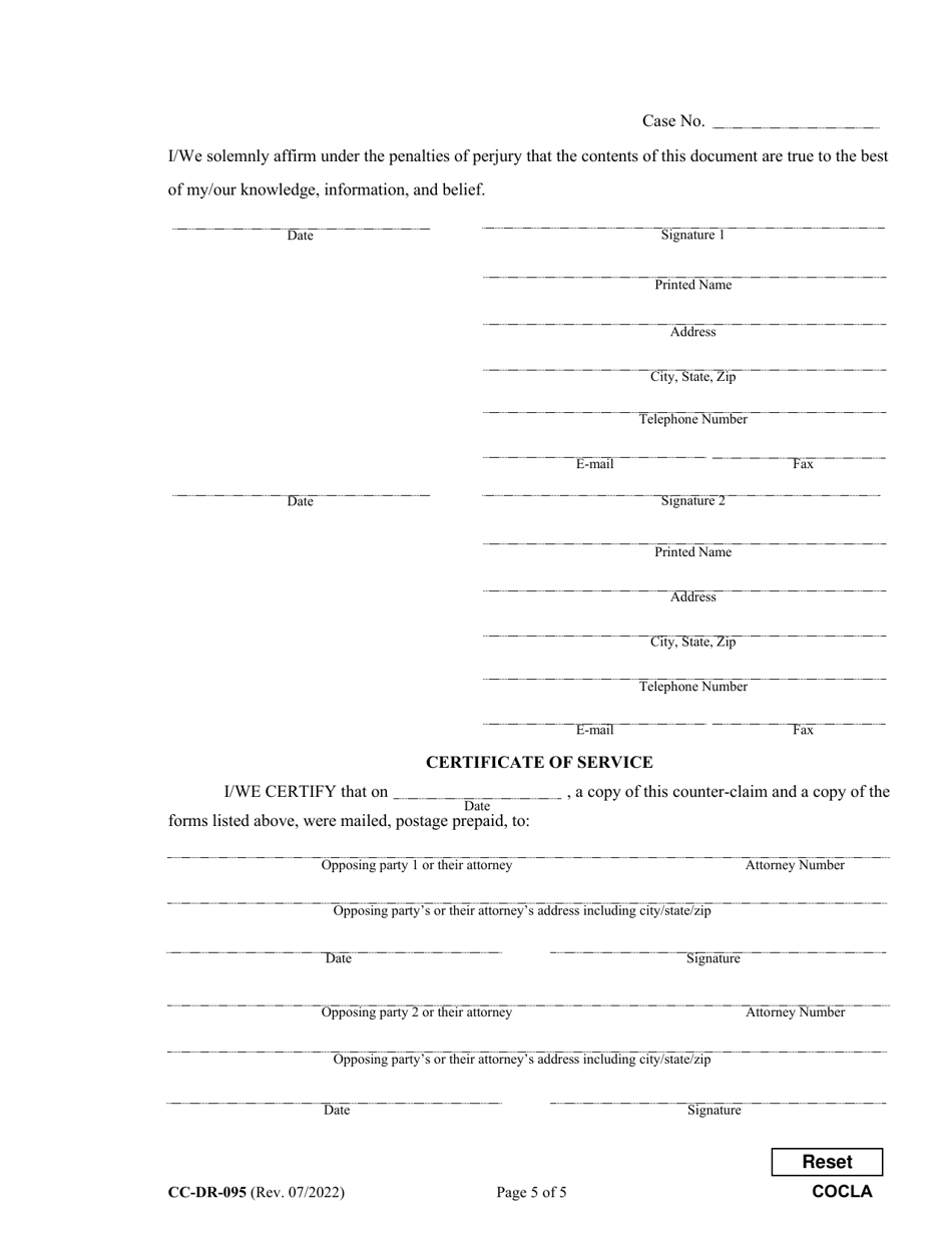 Form CC-DR-095 Counter-Claim for Custody / Child Support - Maryland, Page 5