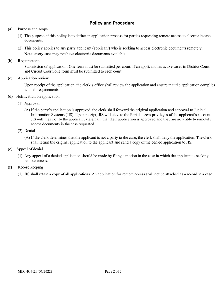Form MDJ-004GI Guardianship Investigators Application for Elevated Access to Mdec Cases - Maryland, Page 2