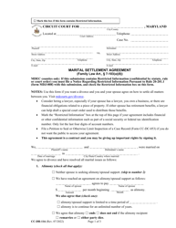Form CC-DR-116 &quot;Marital Settlement Agreement&quot; - Maryland