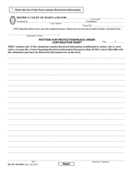Document preview: Form DC-DV-PO-001C Petition for Protection/Peace Order Continuation Sheet - Maryland