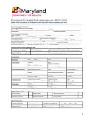 MDH Form 4850 Maryland Prenatal Risk Assessment - Maryland