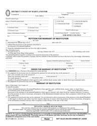 Form DC-CV-081 &quot;Petition for Warrant of Restitution&quot; - Maryland