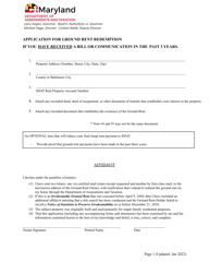 Application for Ground Rent Redemption if You Have Received a Bill or Communication in the Past 3 Years - Maryland