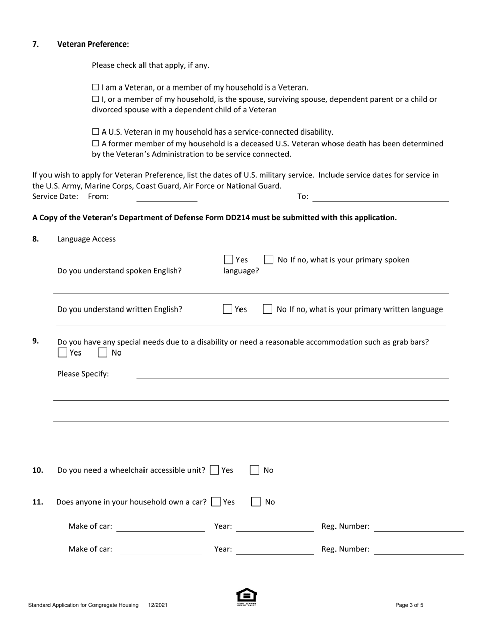 Standard Application for Congregate (Shared Living) State-Aided Elderly / Handicapped Public Housing - Massachusetts, Page 3