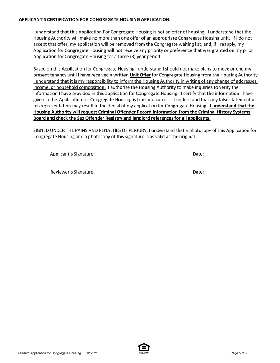 Standard Application for Congregate (Shared Living) State-Aided Elderly / Handicapped Public Housing - Massachusetts, Page 5