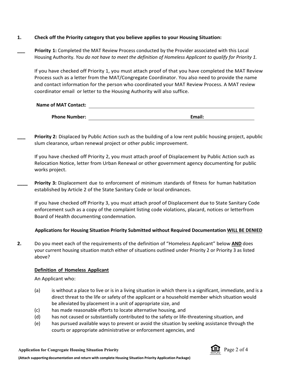 Massachusetts Application for Congregate (Shared Living) Housing