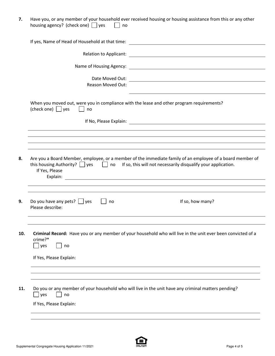 Supplemental Application for Congregate (Shared Living) State-Aided Elderly / Handicapped Public Housing - Massachusetts, Page 4