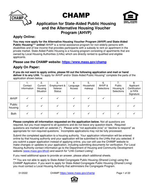Application for State-Aided Public Housing and the Alternative Housing Voucher Program (Ahvp) - Massachusetts