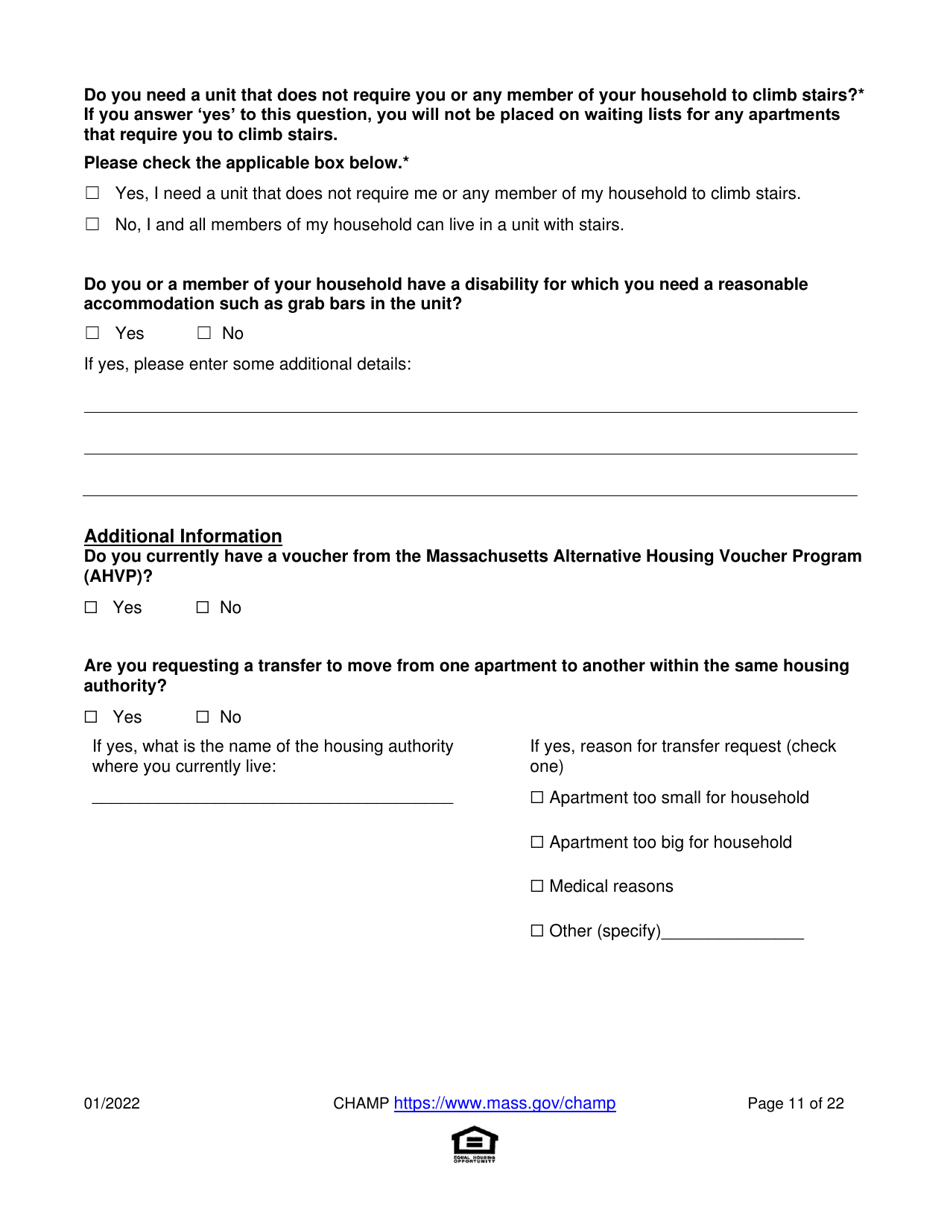 Massachusetts Application for StateAided Public Housing and the