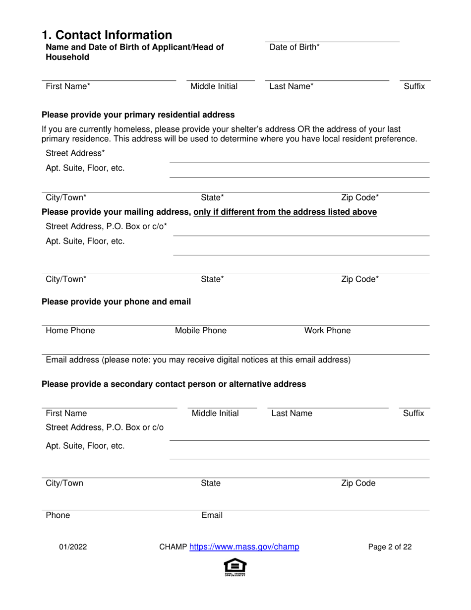 Massachusetts Application for StateAided Public Housing and the