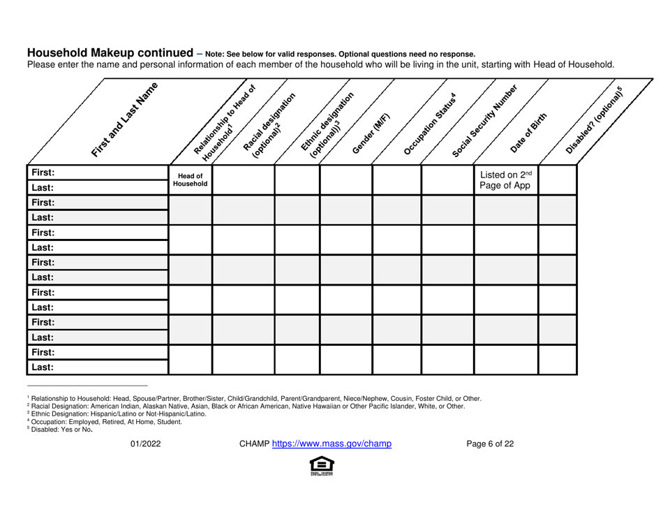Massachusetts Application for StateAided Public Housing and the