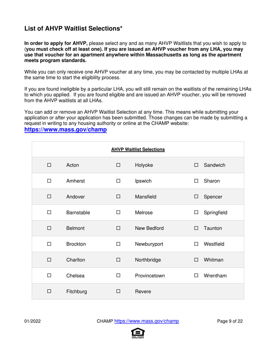Application for State-Aided Public Housing and the Alternative Housing Voucher Program (Ahvp) - Massachusetts, Page 9