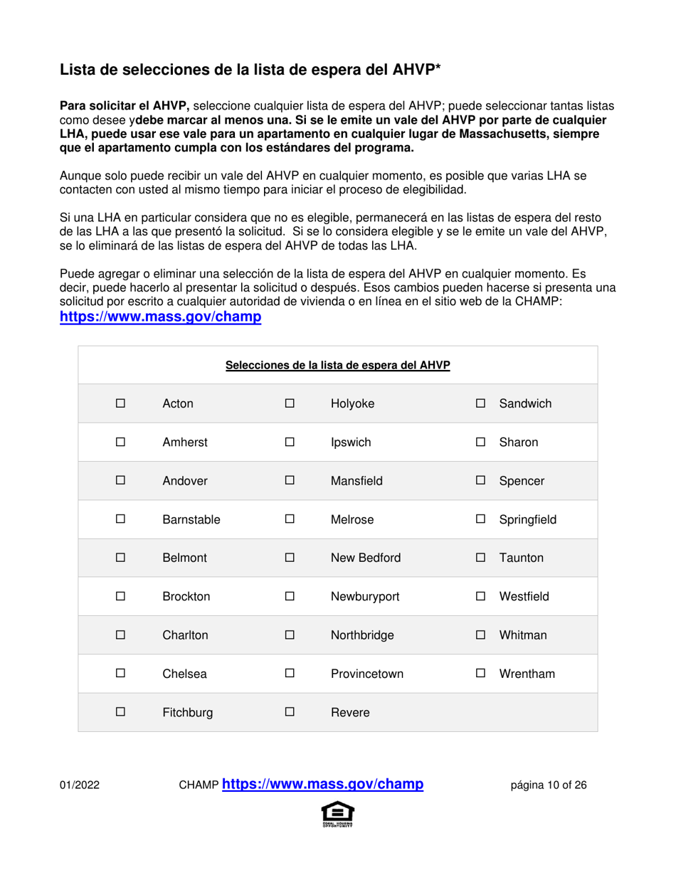 Solicitud Para Vivienda Publica Con Ayuda Del Estado Y El Programa De Vales Para Viviendas Alternativas (Alternative Housing Voucher Program, Ahvp) - Massachusetts (Spanish), Page 10