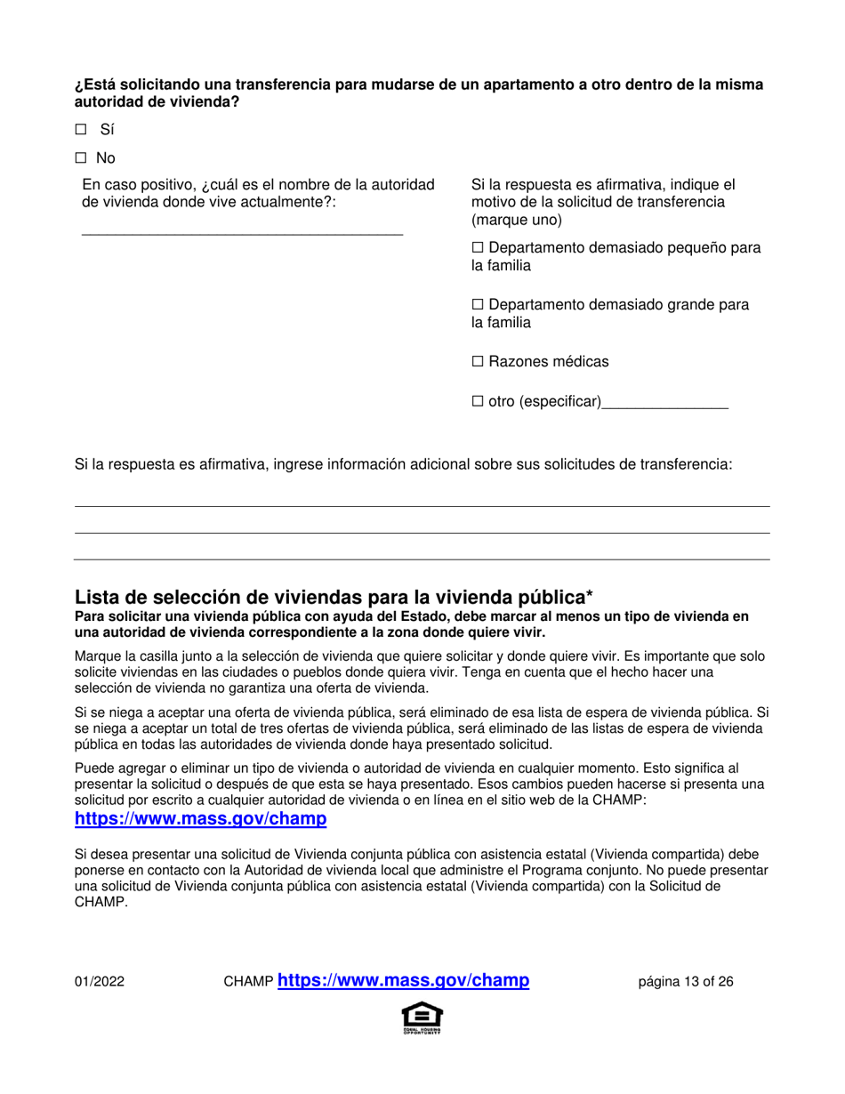 Solicitud Para Vivienda Publica Con Ayuda Del Estado Y El Programa De Vales Para Viviendas Alternativas (Alternative Housing Voucher Program, Ahvp) - Massachusetts (Spanish), Page 13