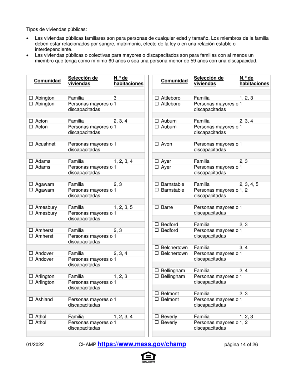 Solicitud Para Vivienda Publica Con Ayuda Del Estado Y El Programa De Vales Para Viviendas Alternativas (Alternative Housing Voucher Program, Ahvp) - Massachusetts (Spanish), Page 14