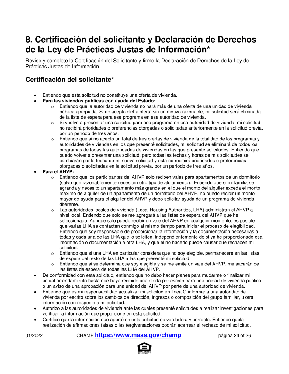 Solicitud Para Vivienda Publica Con Ayuda Del Estado Y El Programa De Vales Para Viviendas Alternativas (Alternative Housing Voucher Program, Ahvp) - Massachusetts (Spanish), Page 24