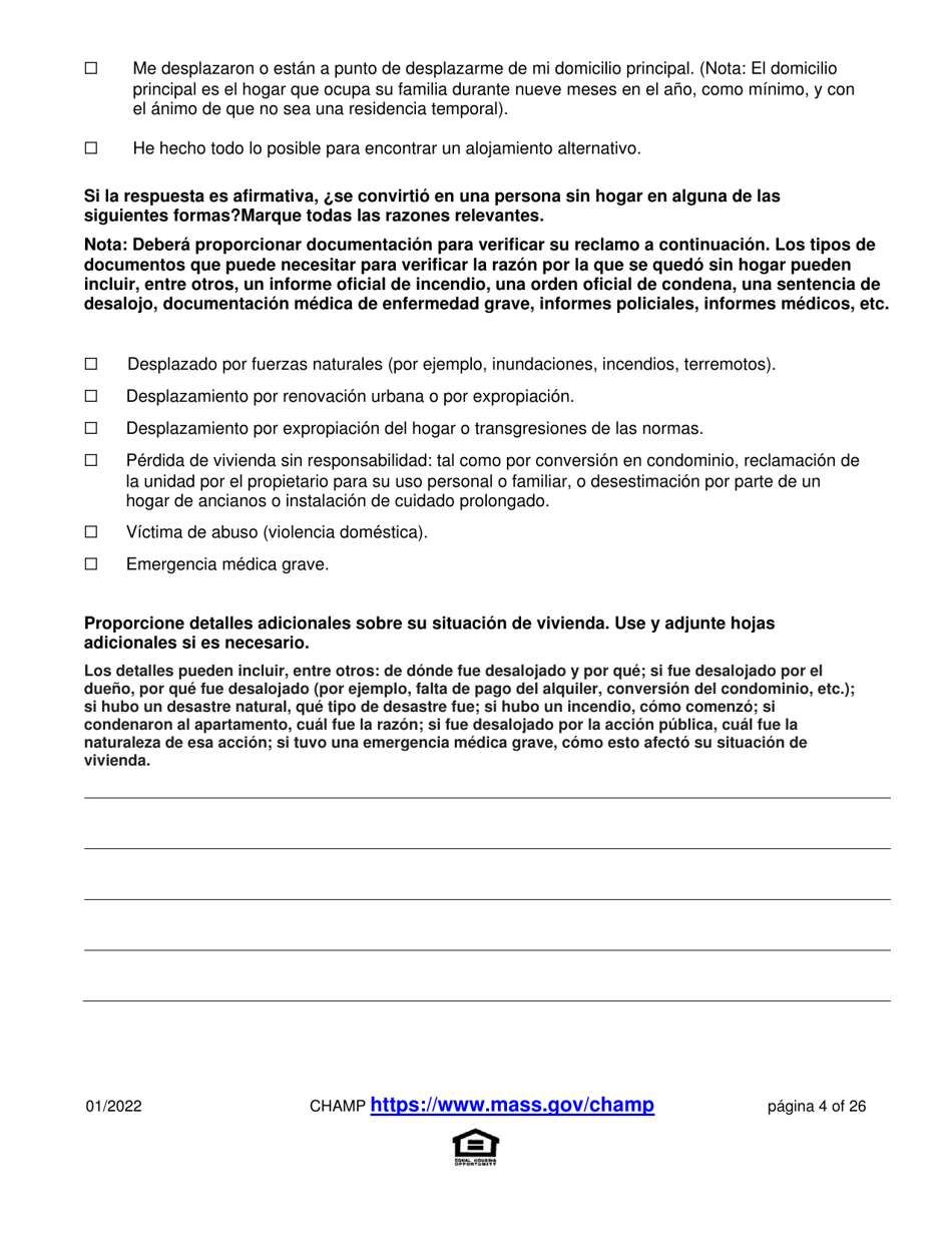 Solicitud Para Vivienda Publica Con Ayuda Del Estado Y El Programa De Vales Para Viviendas Alternativas (Alternative Housing Voucher Program, Ahvp) - Massachusetts (Spanish), Page 4