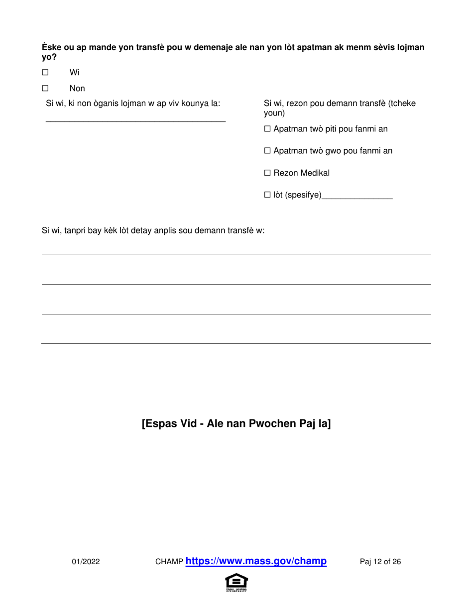 Application for State-Aided Public Housing and the Alternative Housing Voucher Program (Ahvp) - Massachusetts (Haitian Creole), Page 12