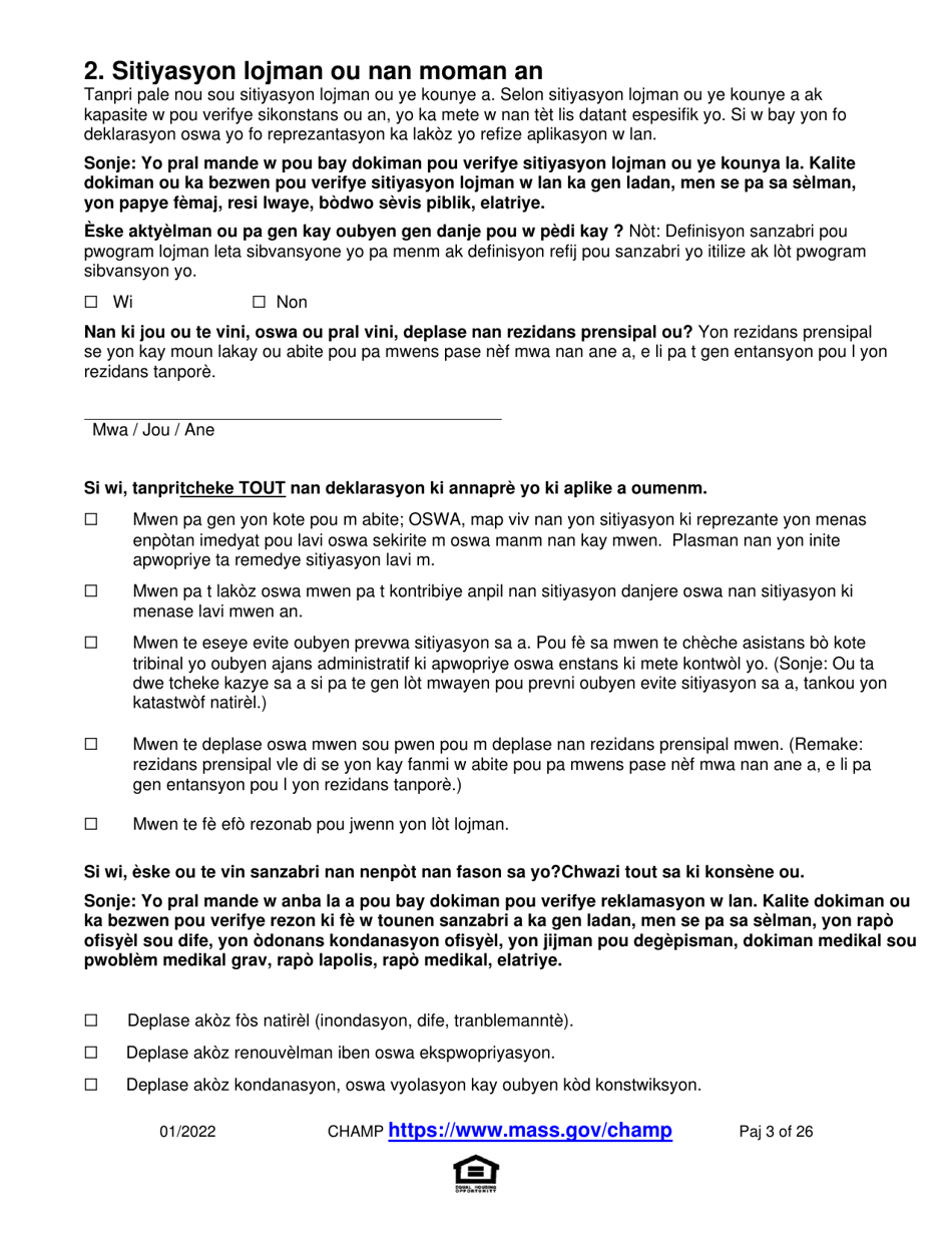 Application for State-Aided Public Housing and the Alternative Housing Voucher Program (Ahvp) - Massachusetts (Haitian Creole), Page 3