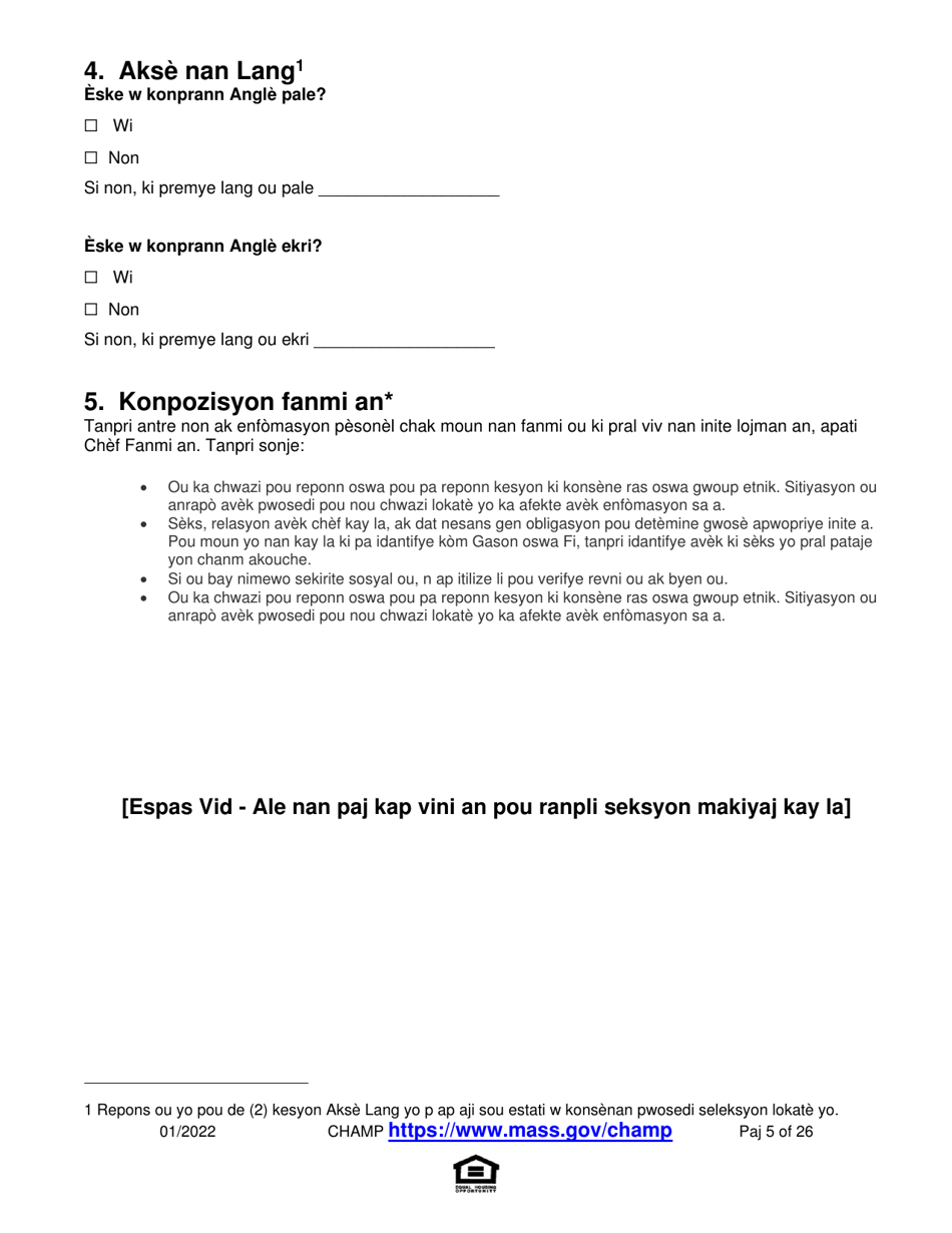 Application for State-Aided Public Housing and the Alternative Housing Voucher Program (Ahvp) - Massachusetts (Haitian Creole), Page 5