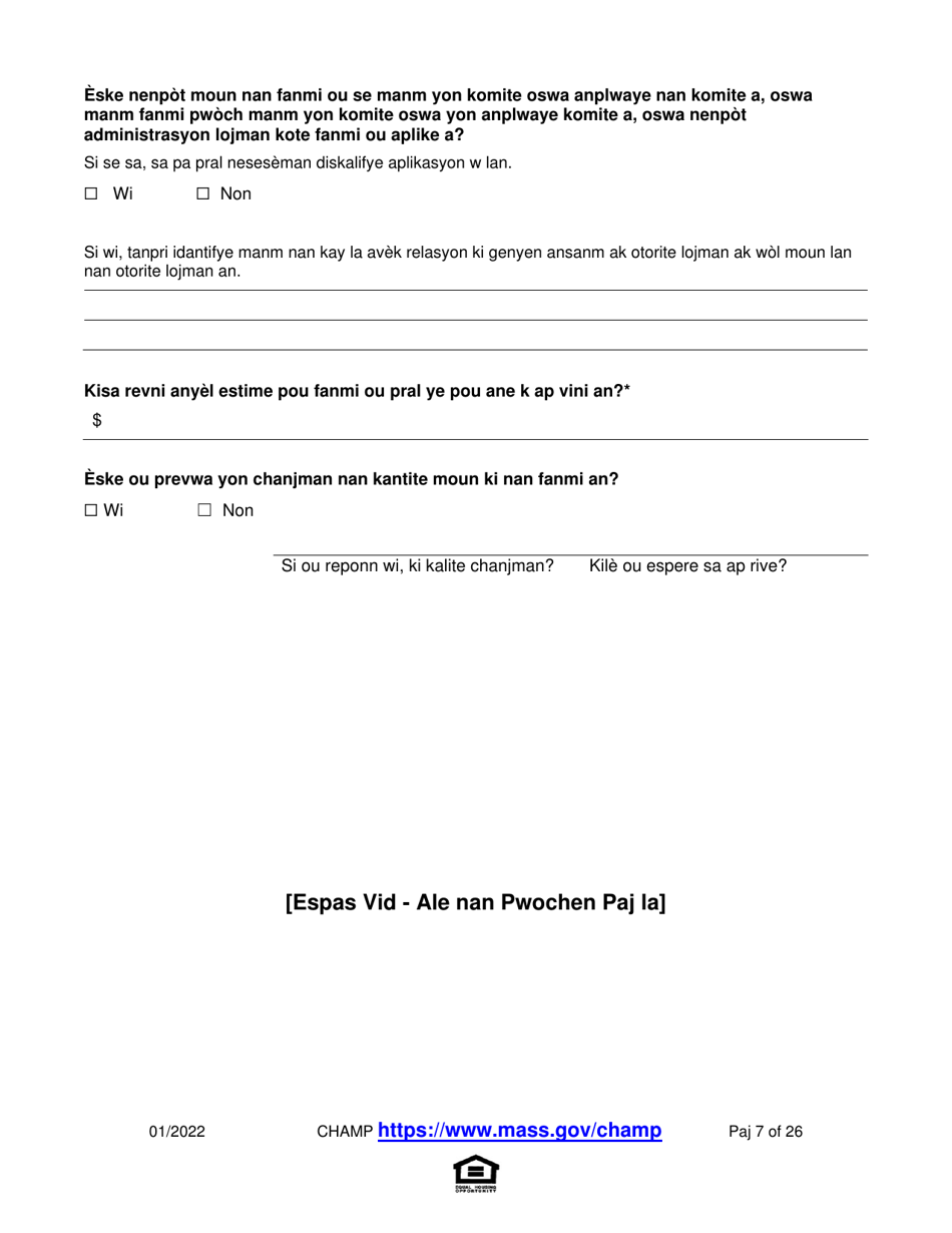 Application for State-Aided Public Housing and the Alternative Housing Voucher Program (Ahvp) - Massachusetts (Haitian Creole), Page 7