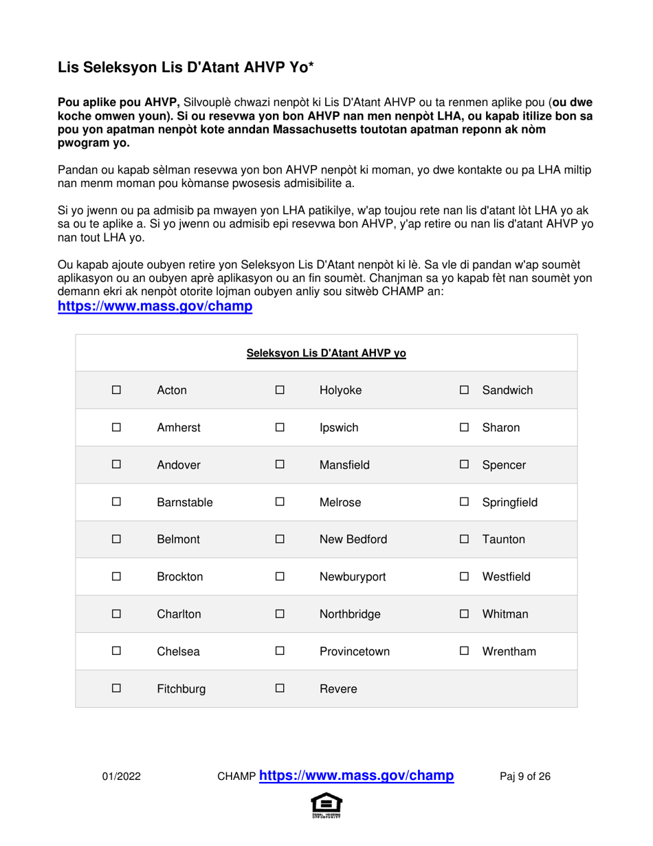Application for State-Aided Public Housing and the Alternative Housing Voucher Program (Ahvp) - Massachusetts (Haitian Creole), Page 9
