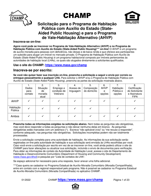 Application for State-Aided Public Housing and the Alternative Housing Voucher Program (Ahvp) - Massachusetts (Portuguese)