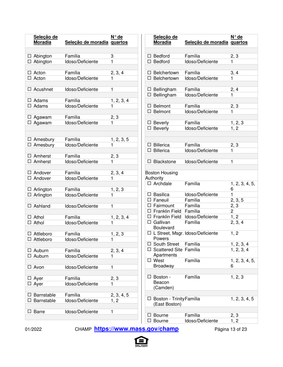Application for State-Aided Public Housing and the Alternative Housing Voucher Program (Ahvp) - Massachusetts (Portuguese), Page 13