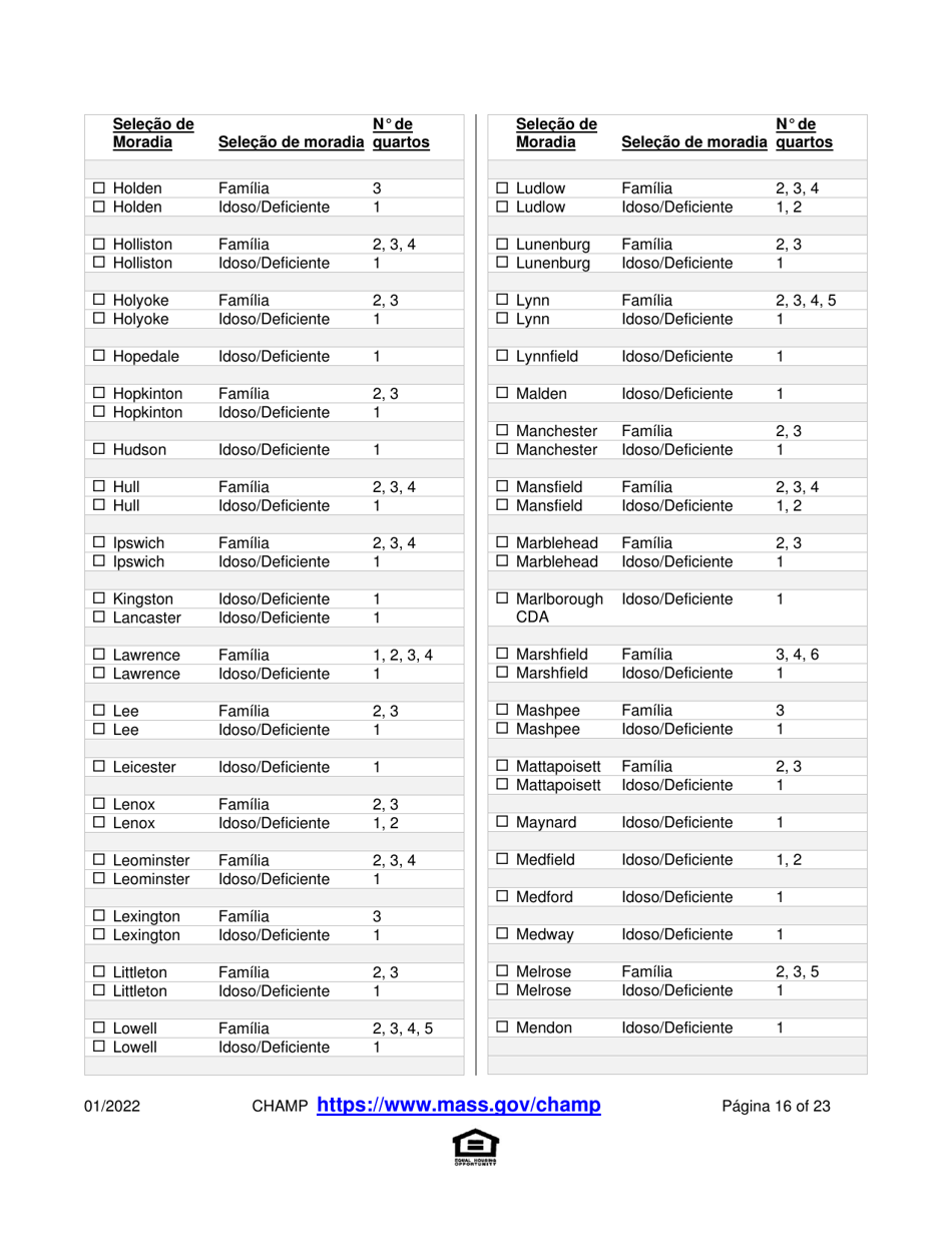 Application for State-Aided Public Housing and the Alternative Housing Voucher Program (Ahvp) - Massachusetts (Portuguese), Page 16