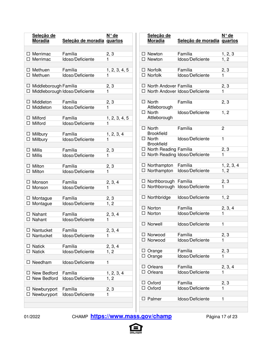 Application for State-Aided Public Housing and the Alternative Housing Voucher Program (Ahvp) - Massachusetts (Portuguese), Page 17