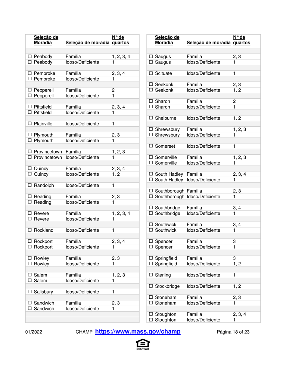 Application for State-Aided Public Housing and the Alternative Housing Voucher Program (Ahvp) - Massachusetts (Portuguese), Page 18