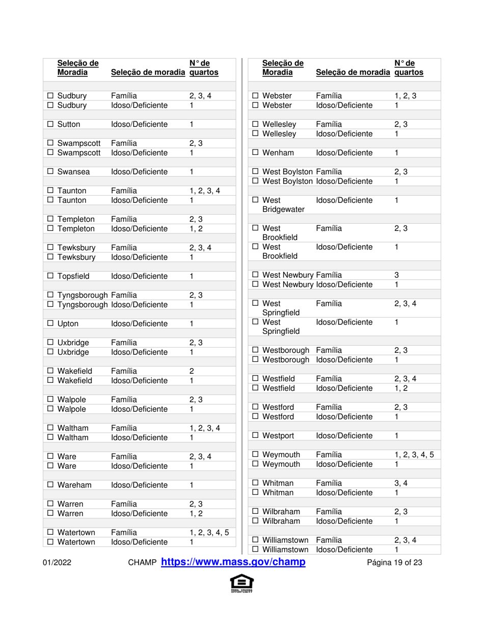Application for State-Aided Public Housing and the Alternative Housing Voucher Program (Ahvp) - Massachusetts (Portuguese), Page 19