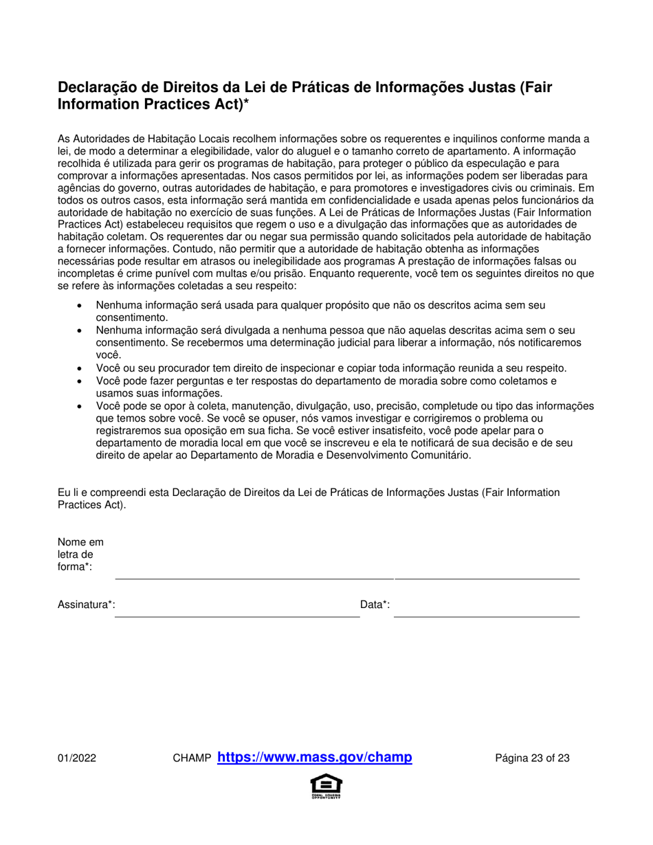 Application for State-Aided Public Housing and the Alternative Housing Voucher Program (Ahvp) - Massachusetts (Portuguese), Page 23