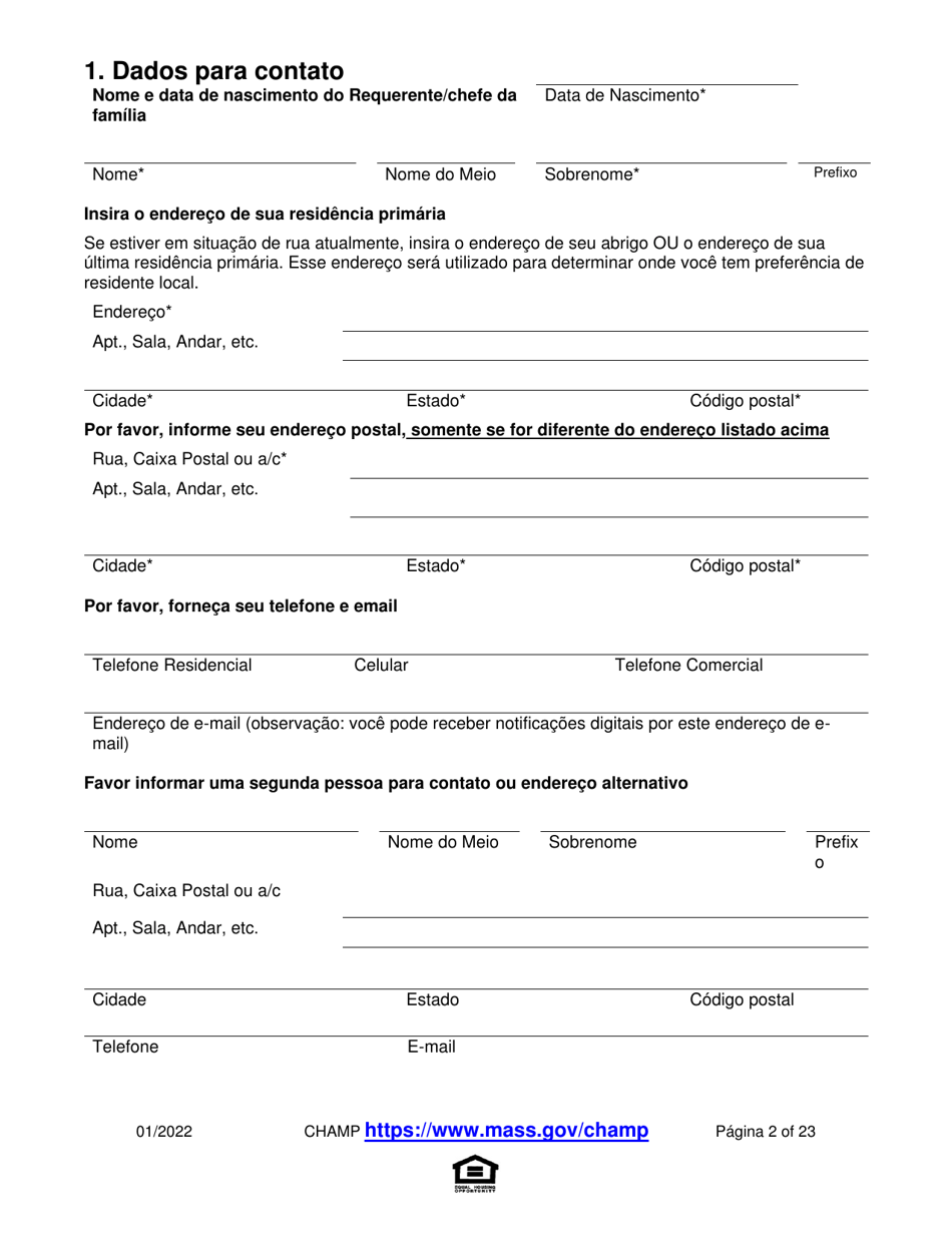 Application for State-Aided Public Housing and the Alternative Housing Voucher Program (Ahvp) - Massachusetts (Portuguese), Page 2