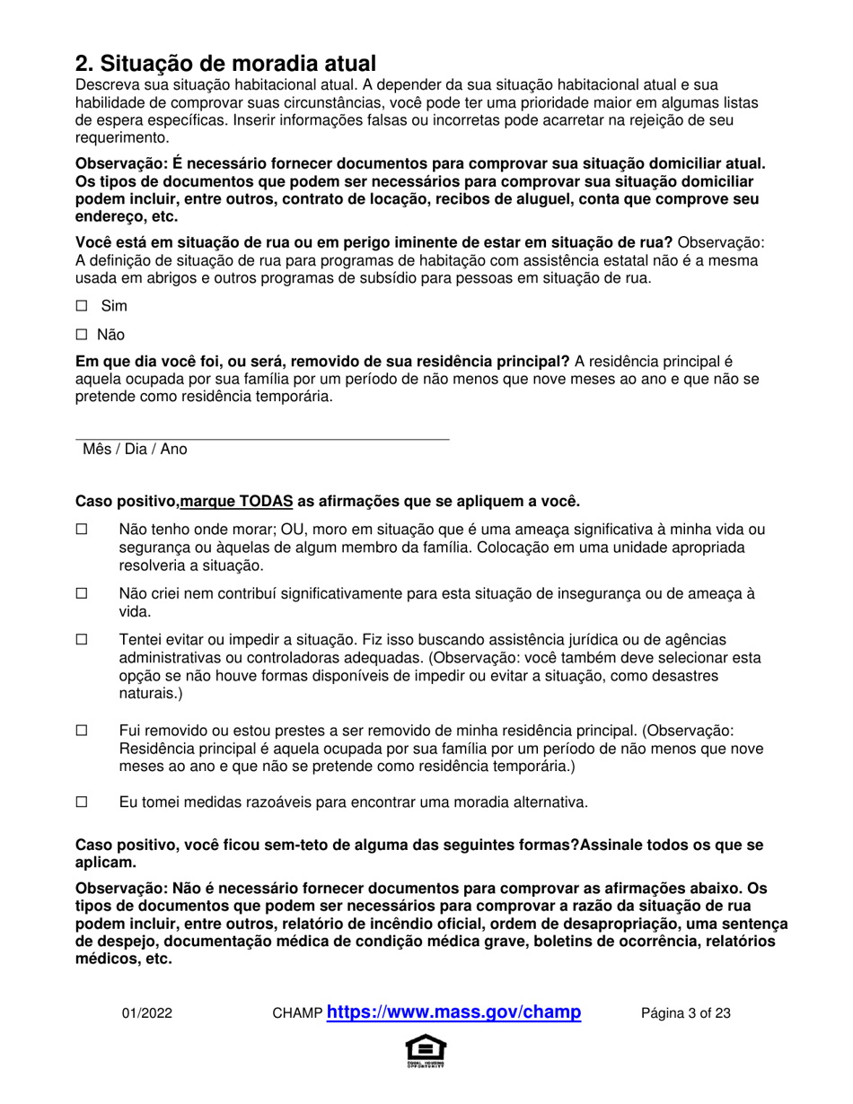 Application for State-Aided Public Housing and the Alternative Housing Voucher Program (Ahvp) - Massachusetts (Portuguese), Page 3