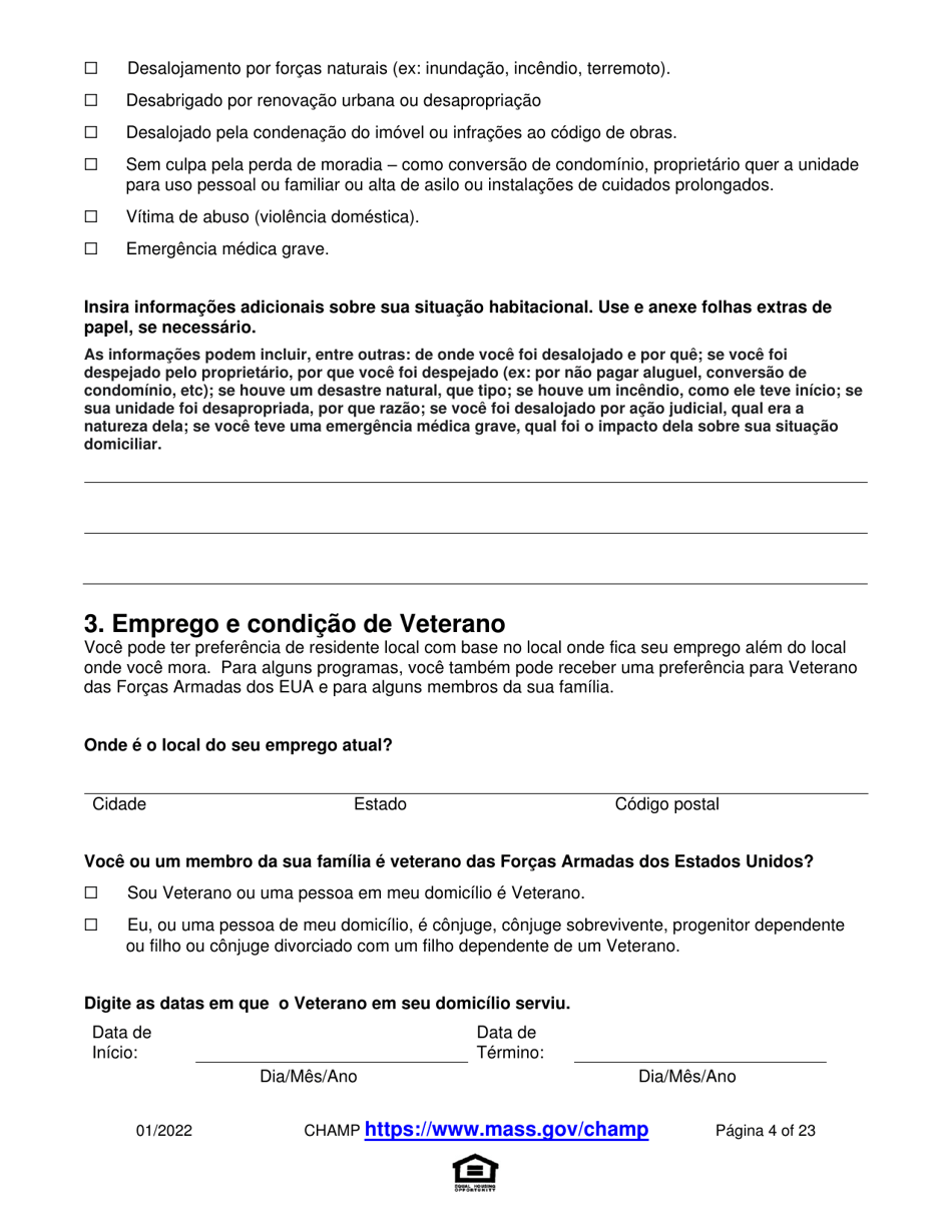 Application for State-Aided Public Housing and the Alternative Housing Voucher Program (Ahvp) - Massachusetts (Portuguese), Page 4