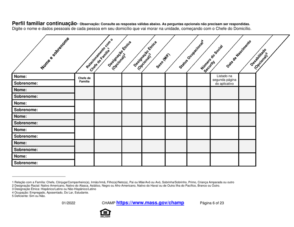 Application for State-Aided Public Housing and the Alternative Housing Voucher Program (Ahvp) - Massachusetts (Portuguese), Page 6