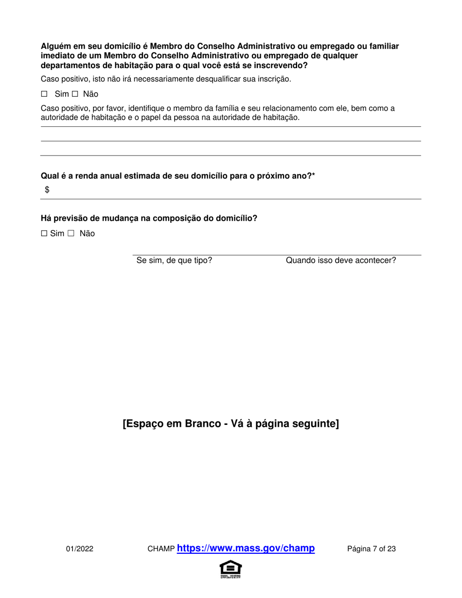 Application for State-Aided Public Housing and the Alternative Housing Voucher Program (Ahvp) - Massachusetts (Portuguese), Page 7
