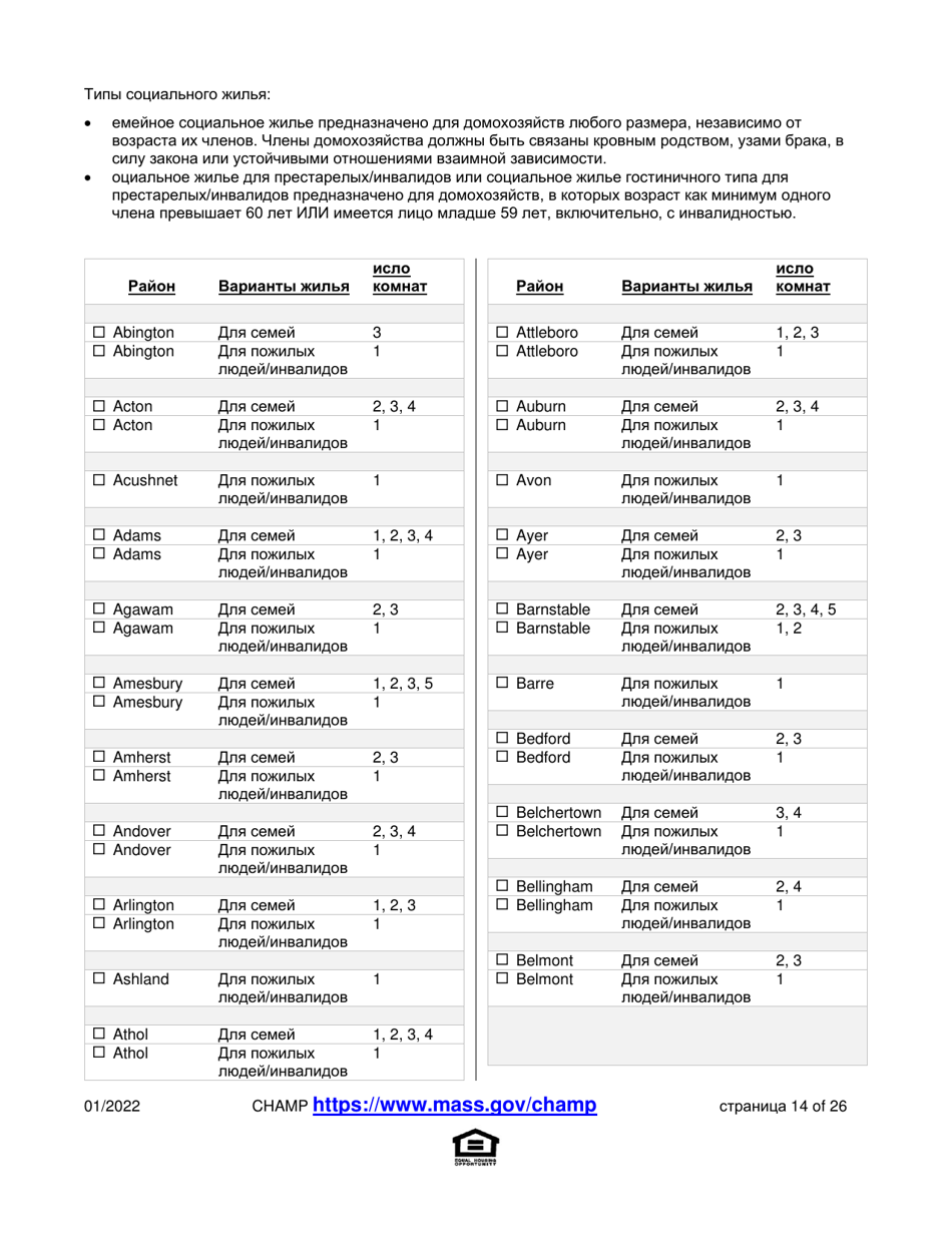 Application for State-Aided Public Housing and the Alternative Housing Voucher Program (Ahvp) - Massachusetts (Russian), Page 14