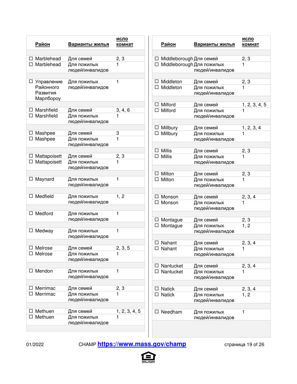 Application for State-Aided Public Housing and the Alternative Housing Voucher Program (Ahvp) - Massachusetts (Russian), Page 19
