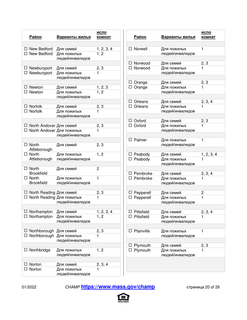 Application for State-Aided Public Housing and the Alternative Housing Voucher Program (Ahvp) - Massachusetts (Russian), Page 20