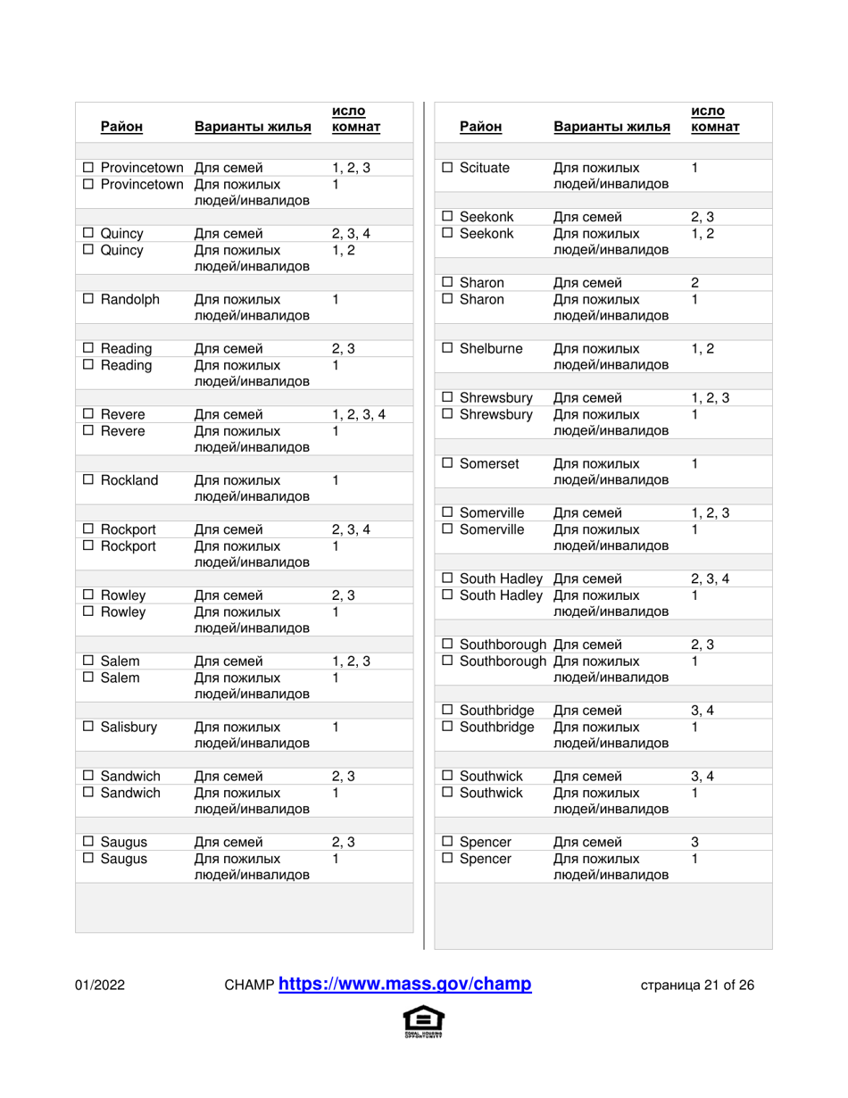 Application for State-Aided Public Housing and the Alternative Housing Voucher Program (Ahvp) - Massachusetts (Russian), Page 21
