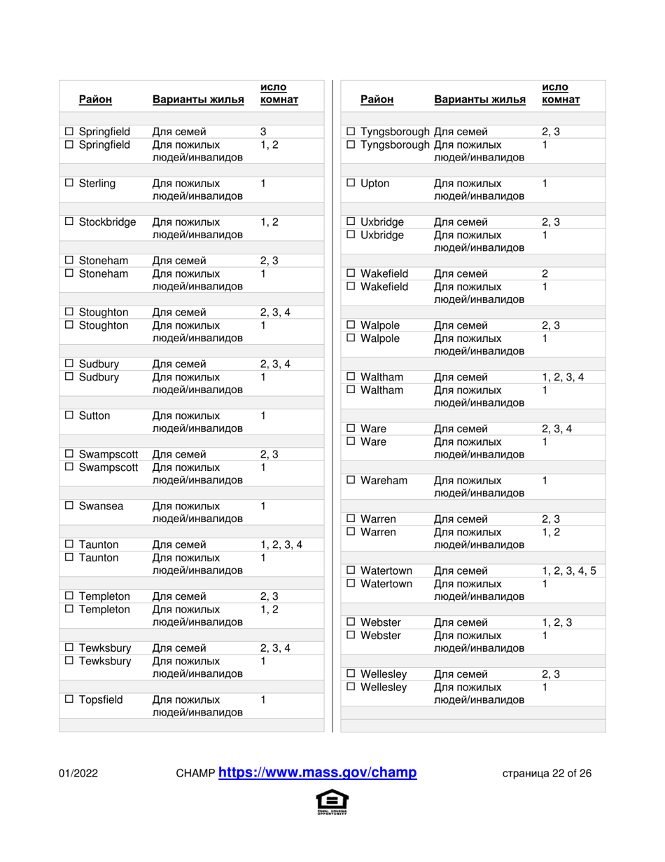 Application for State-Aided Public Housing and the Alternative Housing Voucher Program (Ahvp) - Massachusetts (Russian), Page 22