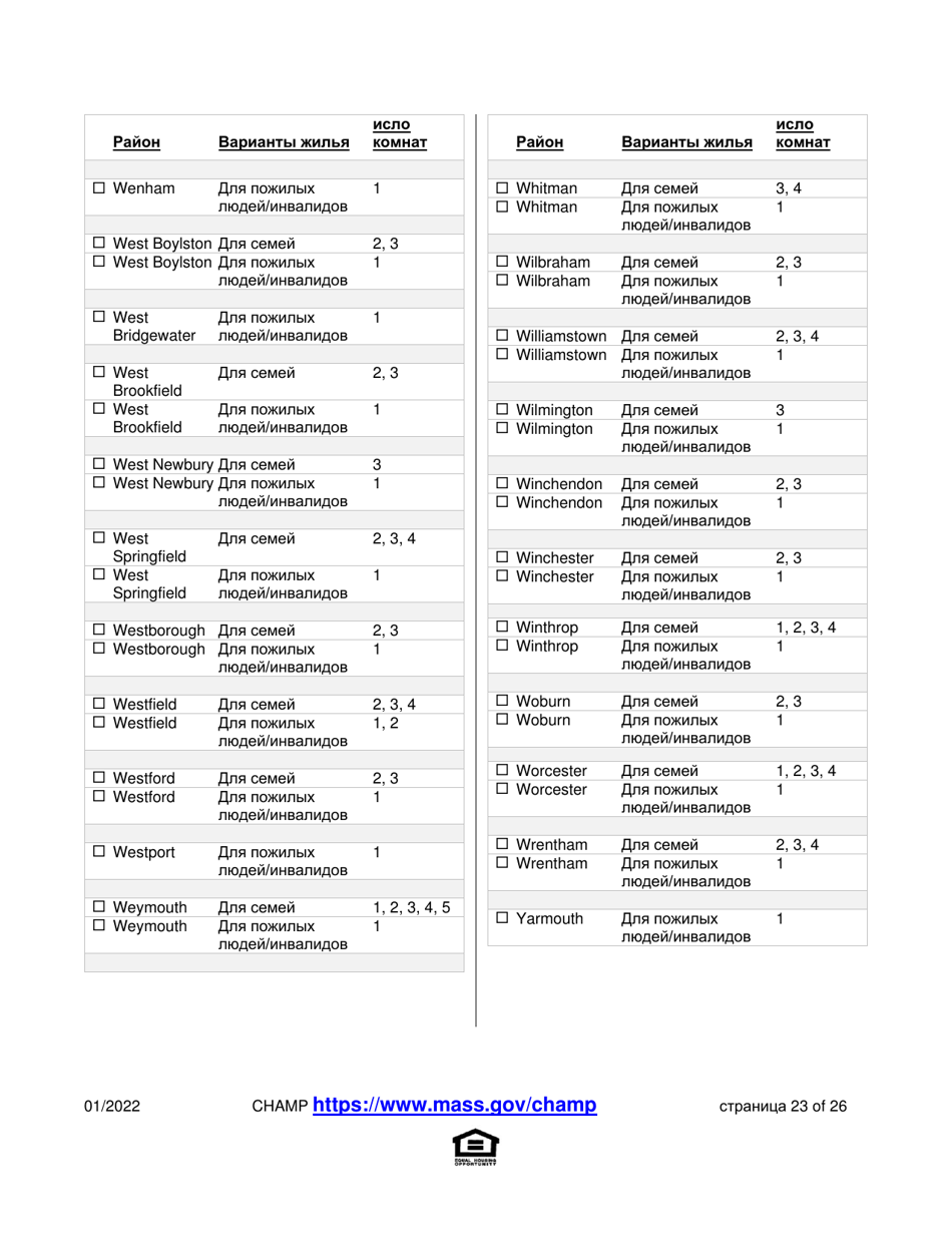 Application for State-Aided Public Housing and the Alternative Housing Voucher Program (Ahvp) - Massachusetts (Russian), Page 23
