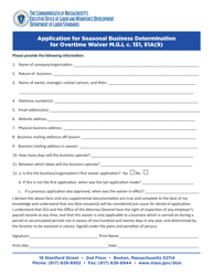 Application for Seasonal Business Determination for Overtime Waiver - Massachusetts, Page 2