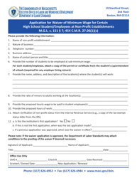 Application for Waiver of Minimum Wage for Certain High School Student/Employees at Non-profit Establishments - Massachusetts, Page 2