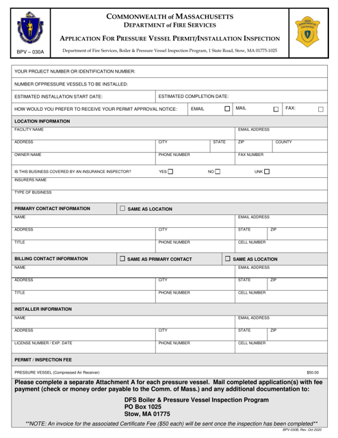 Form BPV-030A  Printable Pdf