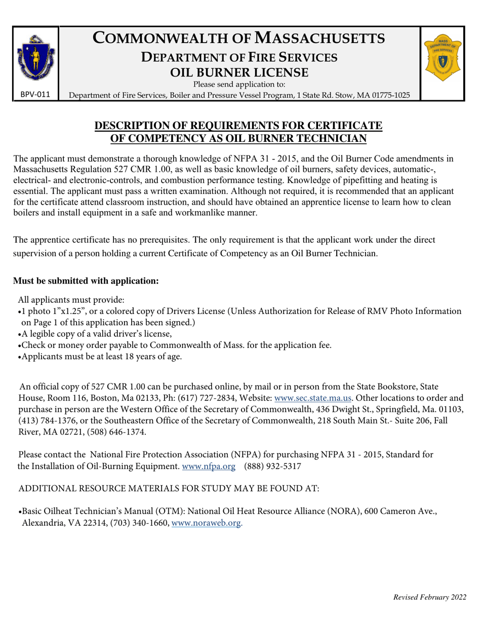 Form BPV-011 Application for Oil Burner Technician or Apprentice License - Massachusetts, Page 3