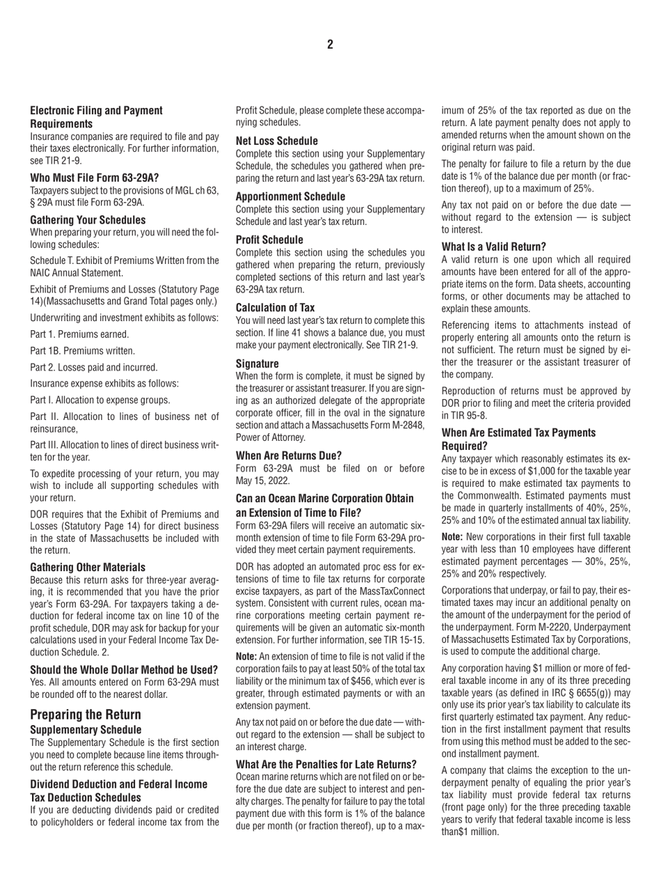 Instructions for Form 63-29A Ocean Marine Profits Tax Return - Massachusetts, Page 2
